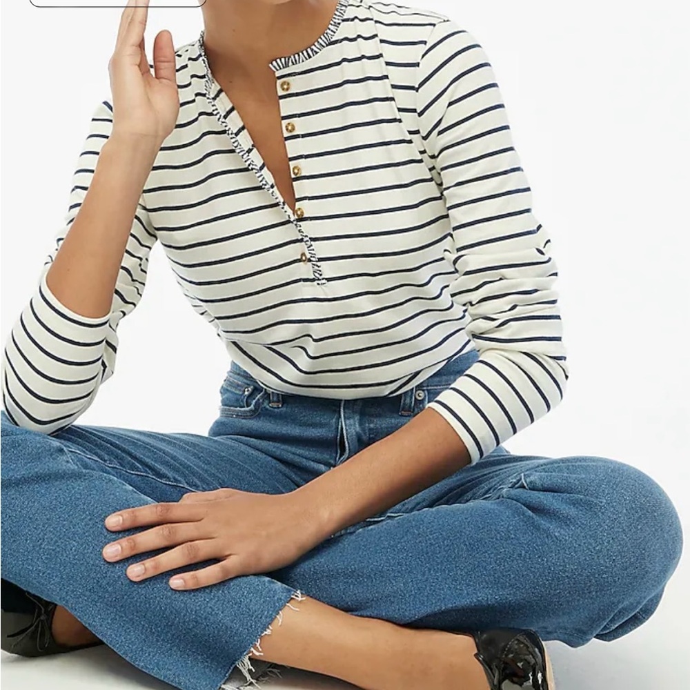 Striped Ruffle-Collar Henley NWT